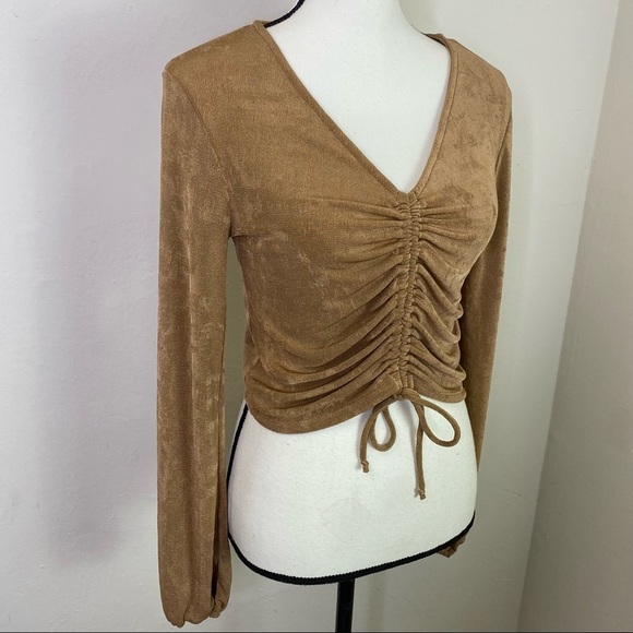 NWT‎ Just Polly Tan Drawstring Crop Womens Top Size M - Picture 4 of 10